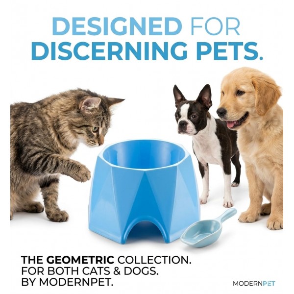PETS CLUB Diamond Shape Pet Bowl (Large) 23.5×23.5×7.2 cm – Durable Modern Blue Food & Water Feeding Dish for Dogs & Cats