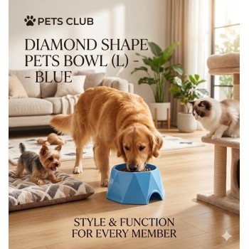 PETS CLUB Diamond Shape Pet Bowl (Large) 23.5×23.5×7.2 cm – Durable Modern Blue Food & Water Feeding Dish for Dogs & Cats