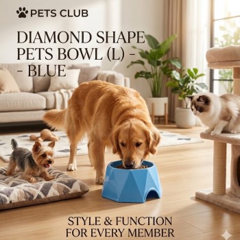 PETS CLUB Diamond Shape Pet Bowl (Large) 23.5×23.5×7.2 cm – Durable Modern Blue Food & Water Feeding Dish for Dogs & Cats