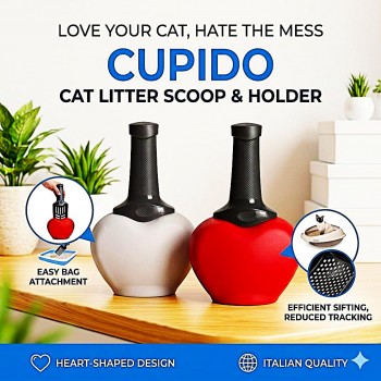 Georplast Cupido Cat Litter Scoop Set – Red Color with Heart-Shaped Holder – Premium Durable Ergonomic Litter Scoop – Hygienic Cat Litter Cleaning Tool – Stylish Italian Made Design (Bags Not Included)