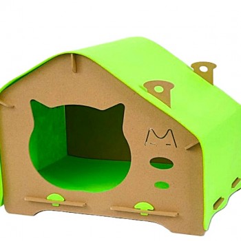 Eco-Friendly Cat Scratcher Toy Cat Wooden House Cat House Pet House (GREEN)
