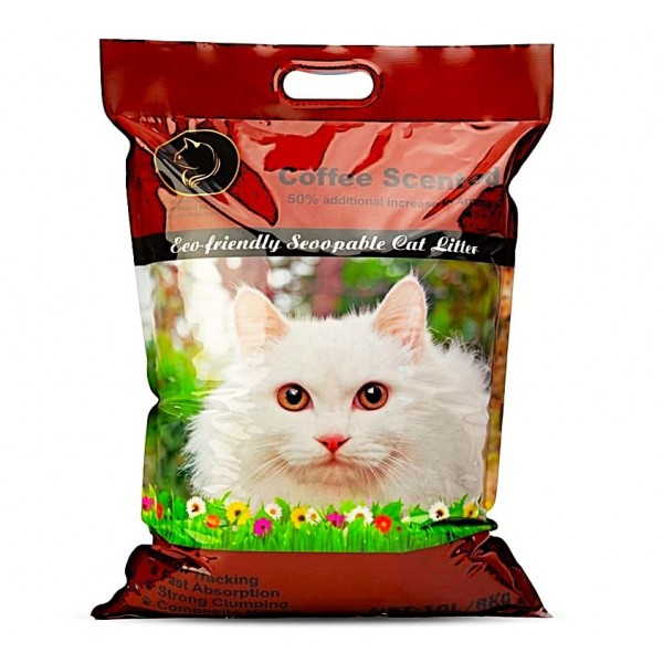 Golden Cat Bentonite Clumping Cat Litter 10L (8kg) – Coffee Scented, Strong Clumping Natural Clay, Odor Control, Dust-Free, Bacteria Prevention, Premium Scoopable Cat Litter