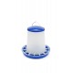 1kg Plastic Chicken Feeder, Blue and White Color - Gravity-Fed Poultry Feeder with Feed Saver Ring, Lid and Carry Handle
