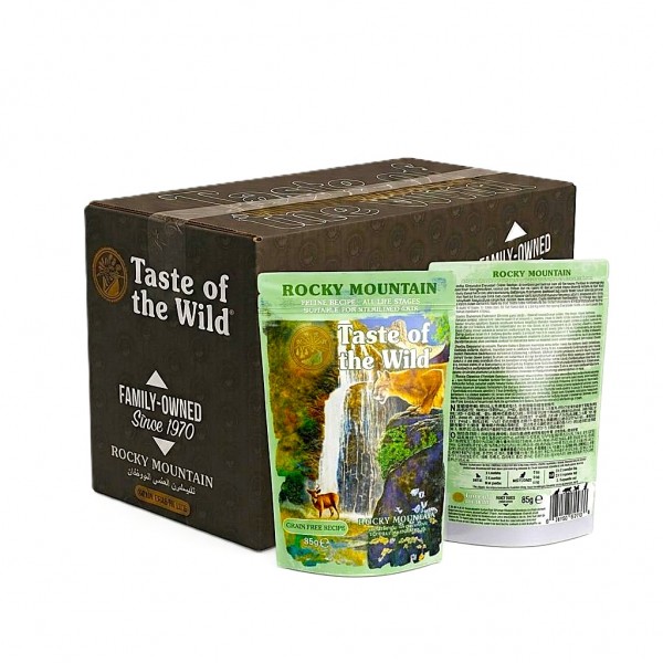 Taste of the Wild Rocky Mountain Feline Recipe Wet Cat Food 85g x 12 Pouches, Chunks in Gravy with Chicken and Salmon, Grain Free Complete Cat Food for Kittens, Adults, Seniors and Sterilized Cats