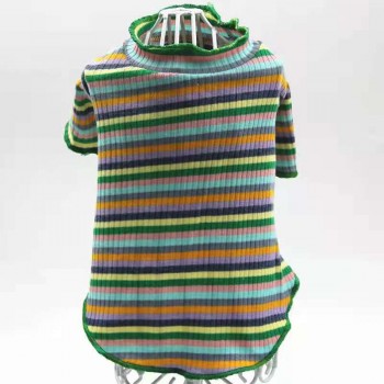 COTTON STRIPED DOGCLOTH SUMMER T-SHIRT GREEN(SMALL) COTTON STRIPED DOGCLOTH SUMMER T-SHIRT GREEN(SMALL)