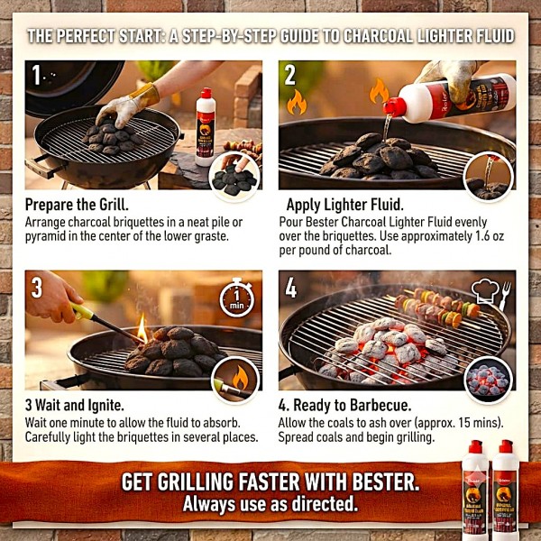 Bester Charcoal Lighter Fluid 500ML, Fast Igniting BBQ Charcoal Starter Fuel for Charcoal Grills, Barbecue, Briquettes, Fire Pits, Outdoor Cooking, Camping and Picnic
