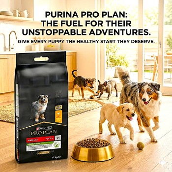 Purina Pro Plan Healthy Start Medium Puppy Dry Dog Food Chicken 12kg – Immune Support with Colostrum, High Protein Growth Formula, No Added Colourants, Complete Nutrition for Medium Breed Puppies