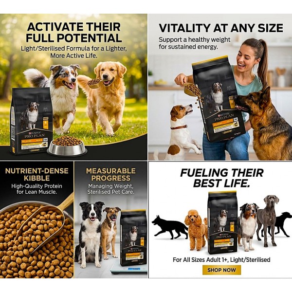 PURINA PRO PLAN Light Sterilised All Sizes Adult Dry Dog Food with Chicken 14kg – High Protein Low Fat OPTIWEIGHT Formula for Weight Management, Lean Muscle Maintenance, Healthy Joints & Hunger Control for Overweight and Sterilised Dogs