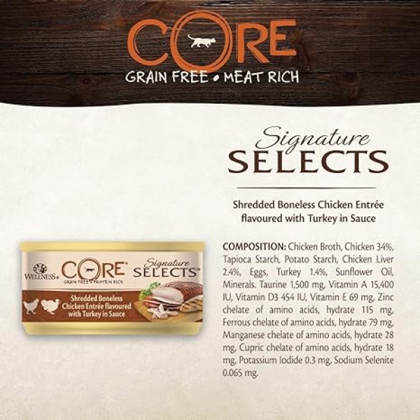 Wellness CORE Signature Selects Shredded Chicken & Turkey, (79g Pack of 24)  For Cat