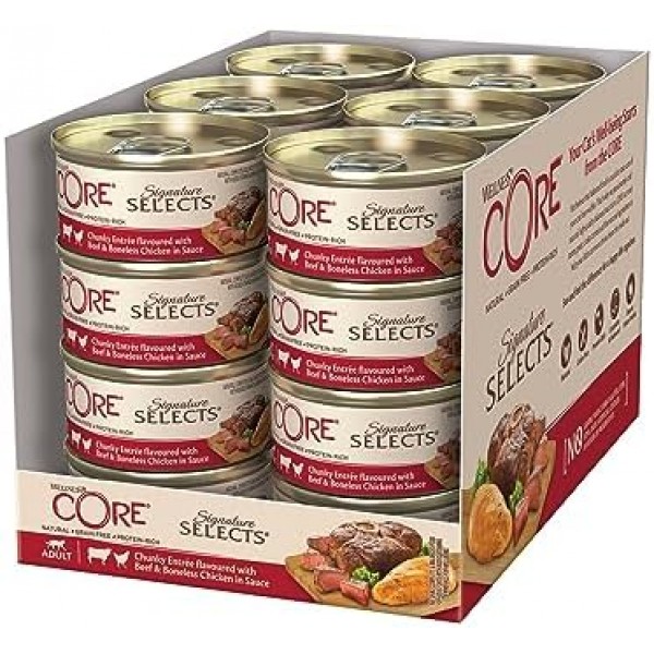 Wellness Core Signature Selects Shred Chunky Beef & Chicken in Sauce Cat Wet Food - 79 g - Pack of 24