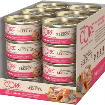 Wellness CORE Signature Selects Wet Cat Food 24 x 79 g – Tuna & Salmon Sliced in Sauce for Adult Cats – Grain Free, High Protein, Hypoallergenic, Natural, Sugar & Cereal Free Complete Balanced Meal