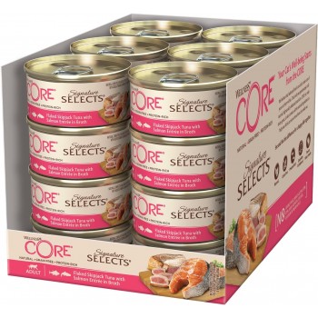 Wellness CORE Signature Selects Wet Cat Food 24 x 79 g – Tuna & Salmon Sliced in Sauce for Adult Cats – Grain Free, High Protein, Hypoallergenic, Natural, Sugar & Cereal Free Complete Balanced Meal
