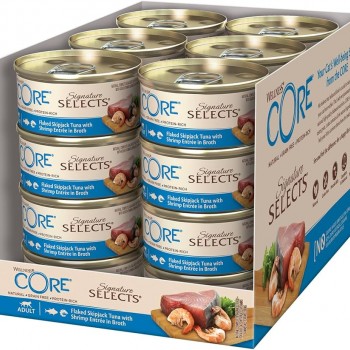 Wellness Core Flaked Skipjack Tuna with Shrimp Entree in Broth for Cat 1 box (79g X 24pcs)