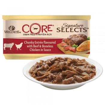 Wellness Core Chunky Entree flavoured with Beef & Boneless Chicken in Sauce 79g  For Cat