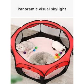 Soft Fabric Portable Foldable Pet Dog Cat Puppy Playpen, Indoor/Outdoor use Pet Kennel Cage RED D31.5 x H23 inch