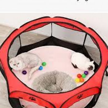 Soft Fabric Portable Foldable Pet Dog Cat Puppy Playpen, Indoor/Outdoor use Pet Kennel Cage RED D31.5 x H23 inch