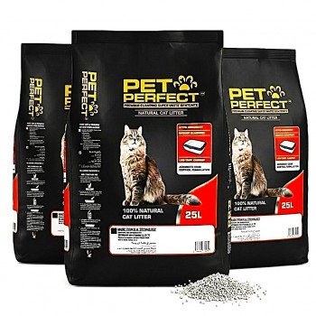 Pet Perfect Premium White Bentonite Clumping Cat Litter 25L (20kg) x 3 Bags – Ultra Absorbent, Instant Clumping, 99.5% Low Dust, Odour Control, Natural Unscented Cat Litter (75L Total)