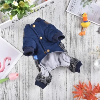 Hong Pet Four-Legged Knit Print Suspenders - Dark Blue Medium