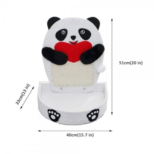 Cozy Paws Panda Shape Cat Scratching Board with Sisal Rope & Scratching Pad, Multi-Functional Cat Scratcher with Plush Flannel Base, Climbing & Resting Station (41×33×62 cm)