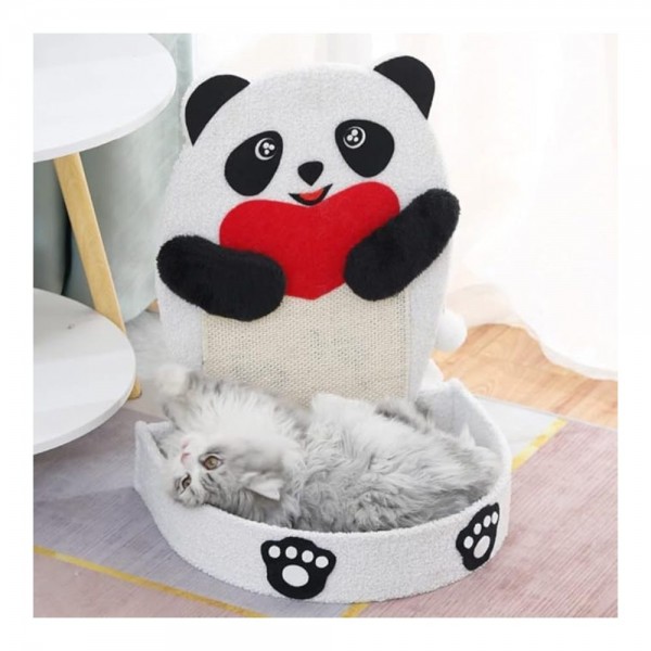 Cozy Paws Panda Shape Cat Scratching Board with Sisal Rope & Scratching Pad, Multi-Functional Cat Scratcher with Plush Flannel Base, Climbing & Resting Station (41×33×62 cm)