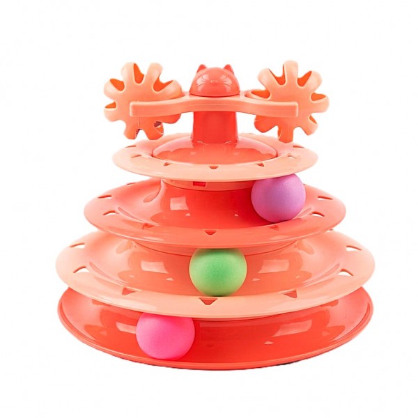 Cozy Paws 4-Layer Turntable Cat Tower Toy – Interactive Orange Cat Toy with 4-Level Spinning Ball Track, Mental & Physical Exercise Activity Center for Kittens & Adult Cats, Indoor Enrichment Toy (23.4×23.4×18 cm, No Spring)