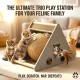 Cozy Paws Multi-Functional Triangle Cat Scratcher House with Sisal Ball Toy, Corrugated Cardboard Scratch Pad & Interactive Play Tunnel for Kittens and Adult Cats, 36 x 16 x 20 cm