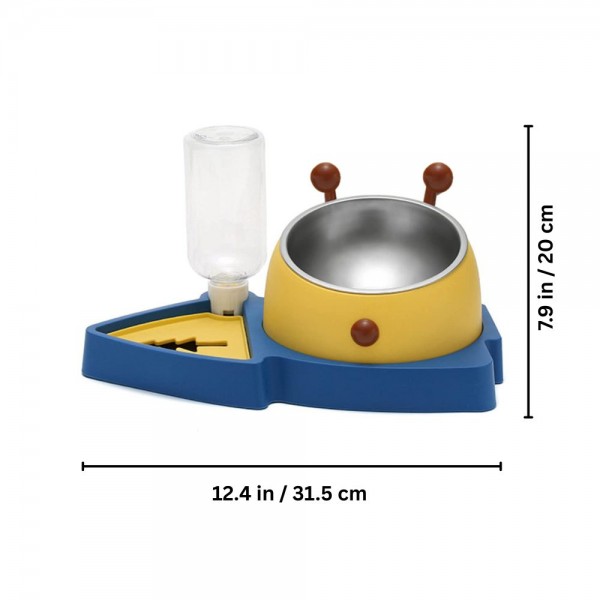 Cozy Paws 2-in-1 Pet Food and Water Dispenser – Stainless Steel Bowl with Automatic Water Refill System, Smart Siphon Design, 31.5 x 20 x 17 cm, Blue & Yellow, Easy Clean Feeding Station for Small & Medium Dogs & Cats