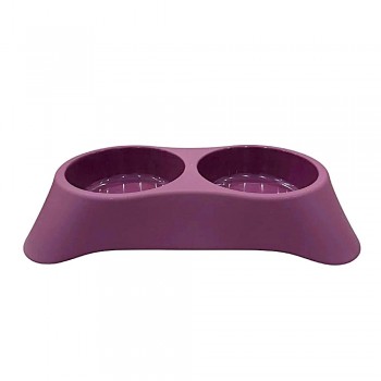 Cozy Paws Dual Pet Feeding Bowl for Cats & Dogs – Durable Plastic Twin Food & Water Dish – Lightweight, Easy Clean, Portable Pet Feeding Bowl – Purple – 28.5 x 16 x 5.5 cm