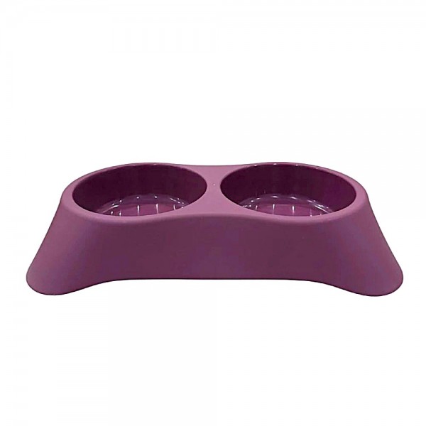 Cozy Paws Dual Pet Feeding Bowl for Cats & Dogs – Durable Plastic Twin Food & Water Dish – Lightweight, Easy Clean, Portable Pet Feeding Bowl – Purple – 28.5 x 16 x 5.5 cm