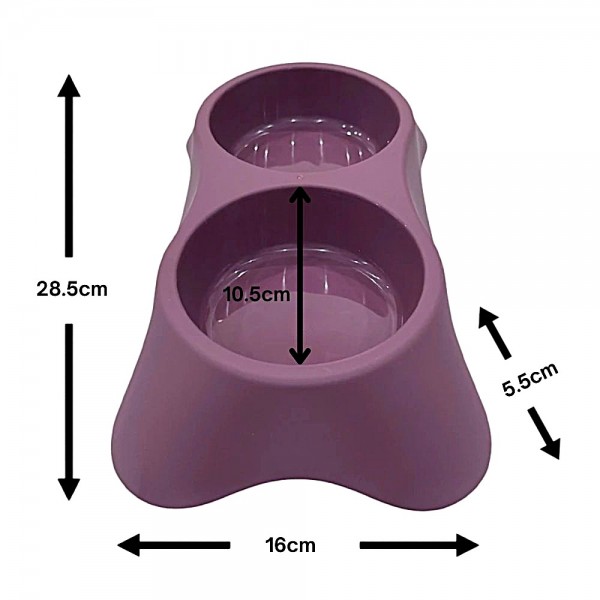Cozy Paws Dual Pet Feeding Bowl for Cats & Dogs – Durable Plastic Twin Food & Water Dish – Lightweight, Easy Clean, Portable Pet Feeding Bowl – Purple – 28.5 x 16 x 5.5 cm