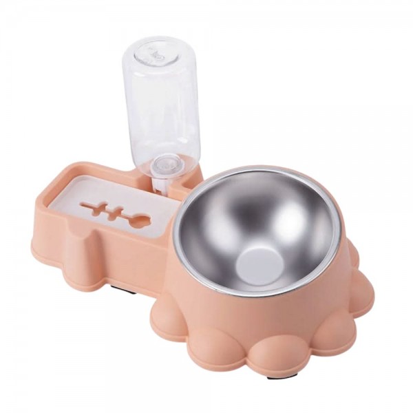 Cozy Paws Automatic Dual Pet Feeder & Water Dispenser (32×20.8×9.2 cm) – Pink | 2-in-1 Cat & Small Dog Feeding Station with Stainless Steel Bowl | Hygienic Anti-Spill Smart Pet Food & Water Bowl System