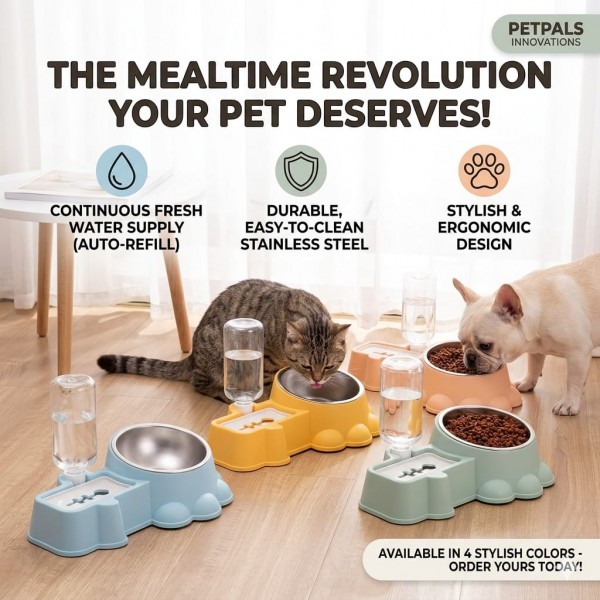 Cozy Paws Automatic Dual Pet Feeder & Water Dispenser (32×20.8×9.2 cm) – Blue | 2-in-1 Cat & Small Dog Feeding Station with Stainless Steel Bowl | Hygienic & Easy Clean Design