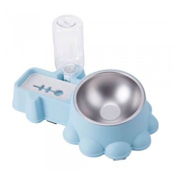 Cozy Paws Automatic Dual Pet Feeder & Water Dispenser (32×20.8×9.2 cm) – Blue | 2-in-1 Cat & Small Dog Feeding Station with Stainless Steel Bowl | Hygienic & Easy Clean Design