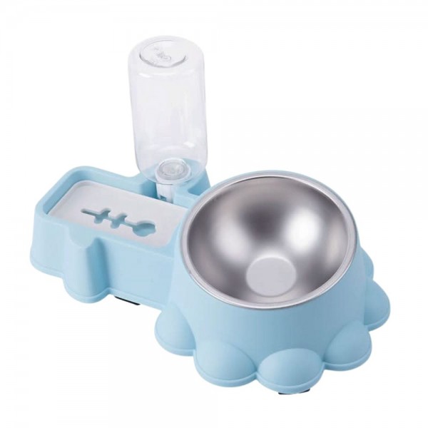 Cozy Paws Automatic Dual Pet Feeder & Water Dispenser (32×20.8×9.2 cm) – Blue | 2-in-1 Cat & Small Dog Feeding Station with Stainless Steel Bowl | Hygienic & Easy Clean Design