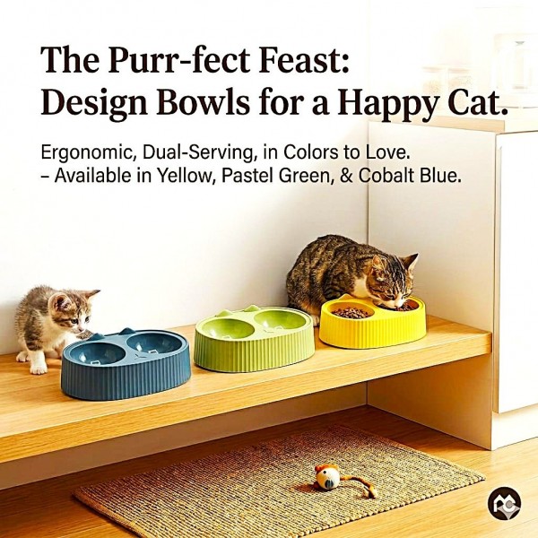Cozy Paws Dual Feeding Bowl Green 34x20x9cm Large Double Cat & Dog Food and Water Station Non Toxic Durable Plastic Pet Feeder Mess Free Ribbed Anti Slip Design Easy Clean Dishwasher Safe Stylish Modern Pet Bowl for Cats Small Dogs Home Use