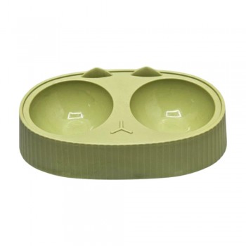 Cozy Paws Dual Feeding Bowl Green 34x20x9cm Large Double Cat & Dog Food and Water Station Non Toxic Durable Plastic Pet Feeder Mess Free Ribbed Anti Slip Design Easy Clean Dishwasher Safe Stylish Modern Pet Bowl for Cats Small Dogs Home Use