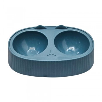 Cozy Paws Dual Feeding Bowl Blue 34x20x9cm Large Double Cat & Dog Food Water Station Non Toxic Durable Plastic Pet Feeder Mess Free Ribbed Anti Slip Design Easy Clean Dishwasher Safe Modern Stylish Pet Bowl for Cats Small Dogs Home Use