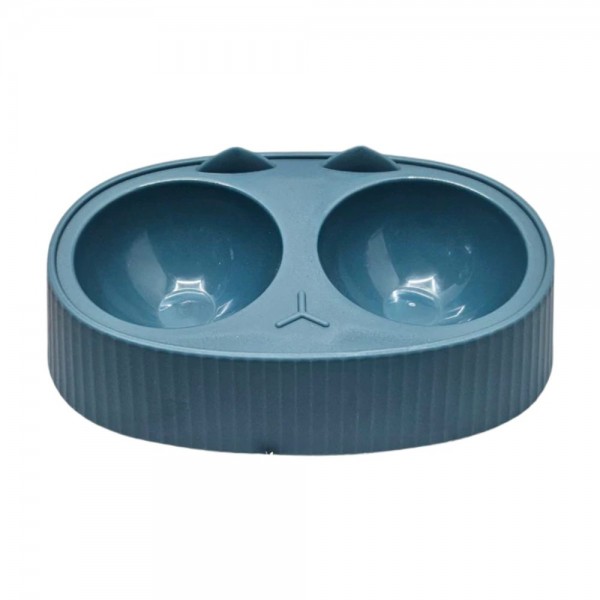 Cozy Paws Dual Feeding Bowl Blue 34x20x9cm Large Double Cat & Dog Food Water Station Non Toxic Durable Plastic Pet Feeder Mess Free Ribbed Anti Slip Design Easy Clean Dishwasher Safe Modern Stylish Pet Bowl for Cats Small Dogs Home Use