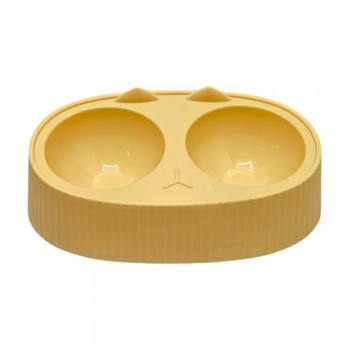 Cozy Paws Dual Feeding Bowl Yellow 34x20x9cm Large Double Cat & Dog Food Water Station Non Toxic Durable Plastic Pet Feeder Mess Free Ribbed Anti Slip Design Easy Clean Dishwasher Safe Bright Modern Stylish Pet Bowl for Cats Small Dogs Home Use