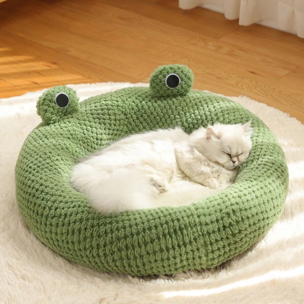Coco Kindi Washable Soft Plush Pet Bed Large Green Frog Design 62x56x10 cm Comfortable Cat Dog Sleeping Bed Soft Cushion Pet Mat Durable Washable Cozy Pet Nest