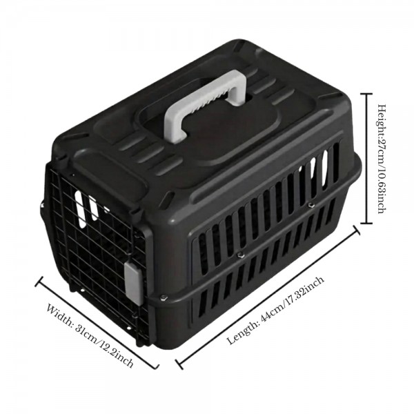 Cozy Paws Plastic Pet Carrier with Metal Door 44×31×27cm Black Premium Travel Crate for Cats Small Pets Hygienic Ventilated Carrier