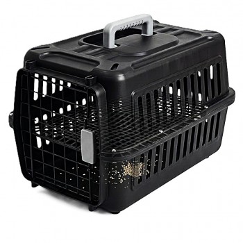 Cozy Paws Plastic Pet Carrier with Metal Door 44×31×27cm Black Premium Travel Crate for Cats Small Pets Hygienic Ventilated Carrier