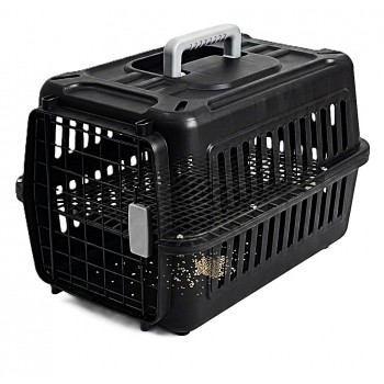 Cozy Paws Plastic Pet Carrier with Metal Door 44×31×27cm Black Premium Travel Crate for Cats Small Pets Hygienic Ventilated Carrier