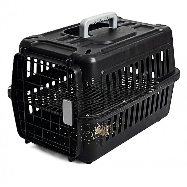 Cozy Paws Plastic Pet Carrier with Metal Door 44×31×27cm Black Premium Travel Crate for Cats Small Pets Hygienic Ventilated Carrier