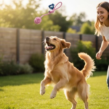 Pets Club Pet Cotton Rope & Ball Dog Toy – Durable Chew Toy for Small, Medium & Large Dogs, Interactive Tug-of-War & Fetch Toy, Dental Rope for Teeth Cleaning, Indoor & Outdoor Play