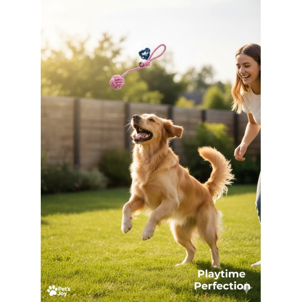 Pets Club Pet Cotton Rope & Ball Dog Toy – Durable Chew Toy for Small, Medium & Large Dogs, Interactive Tug-of-War & Fetch Toy, Dental Rope for Teeth Cleaning, Indoor & Outdoor Play