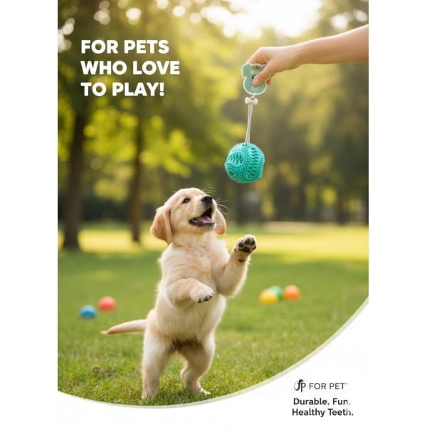 Pets Dog Chew Ball Toy – Durable Interactive Chew & Tug Toy for Dogs | Dental Care, Treat Dispenser, Fetch & Tug Play
