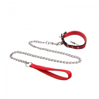 For Pet Dog Lead Chain With Pu Handle & Collar - Large (3.0*120Cm)  For Pet Dog Lead Chain With Pu Handle & Collar - Large (3.0*120Cm)