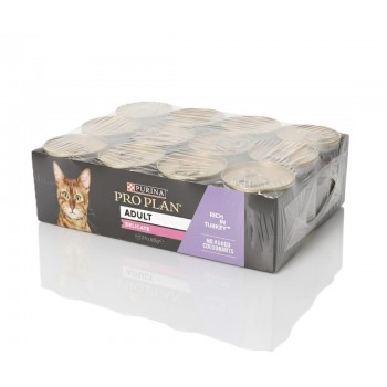 Purina Pro Plan Adult Delicate Digestion Wet Cat Food – Turkey Mousse, 85g x 24 Cans, Sensitive Stomach Support, High Digestibility, Prebiotics & Omega-3 for Skin & Coat Health