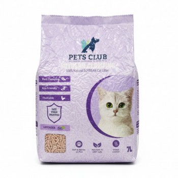 Pets Club Soya Bean Clumping Cat Litter – Lavender Fragrance 7L (2.5 Kg) | 100% Biodegradable, Flushable, Quick Clumping, Dust-Free, Odor Control, Soft & Paw-Friendly, Eco-Friendly Litter for Kittens, Adult & Senior Cats